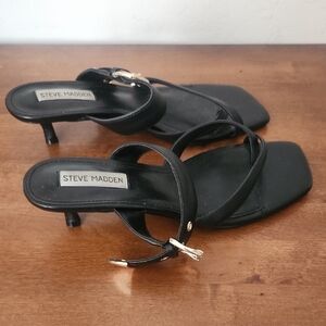Steve Madden Black Strappy Mid-Kitten Heel Sandals